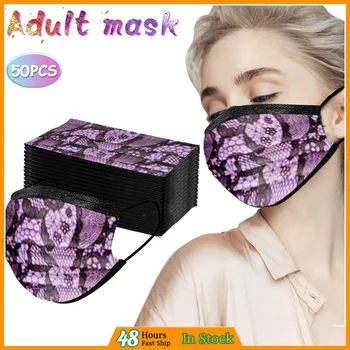 

50PC Adult face mask fashion Black Lace Mascarilla desechable Disposable Protection Foggy Haze Three Layer Breathable Face Mask