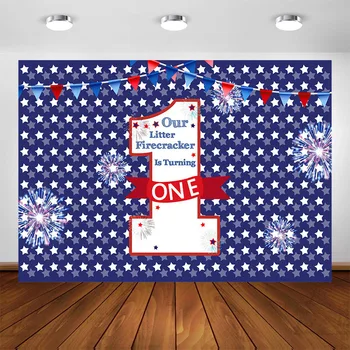 

Independence Day Birthday Backdrop 4th of July 1st Firework Firecracker First Birthday Party Decoration Background Supplies