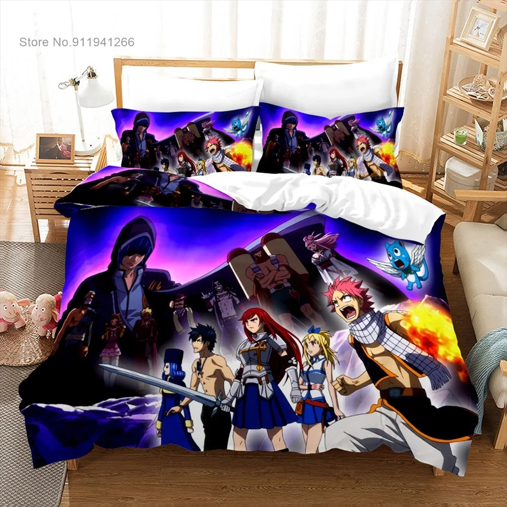 Bed Linen Queen King Size Fairy Tail Anime Bedding Set Cartoon Printing Kids Adult Lovely Gift Luxury Duvet Cover Sets Comforter bed sheets