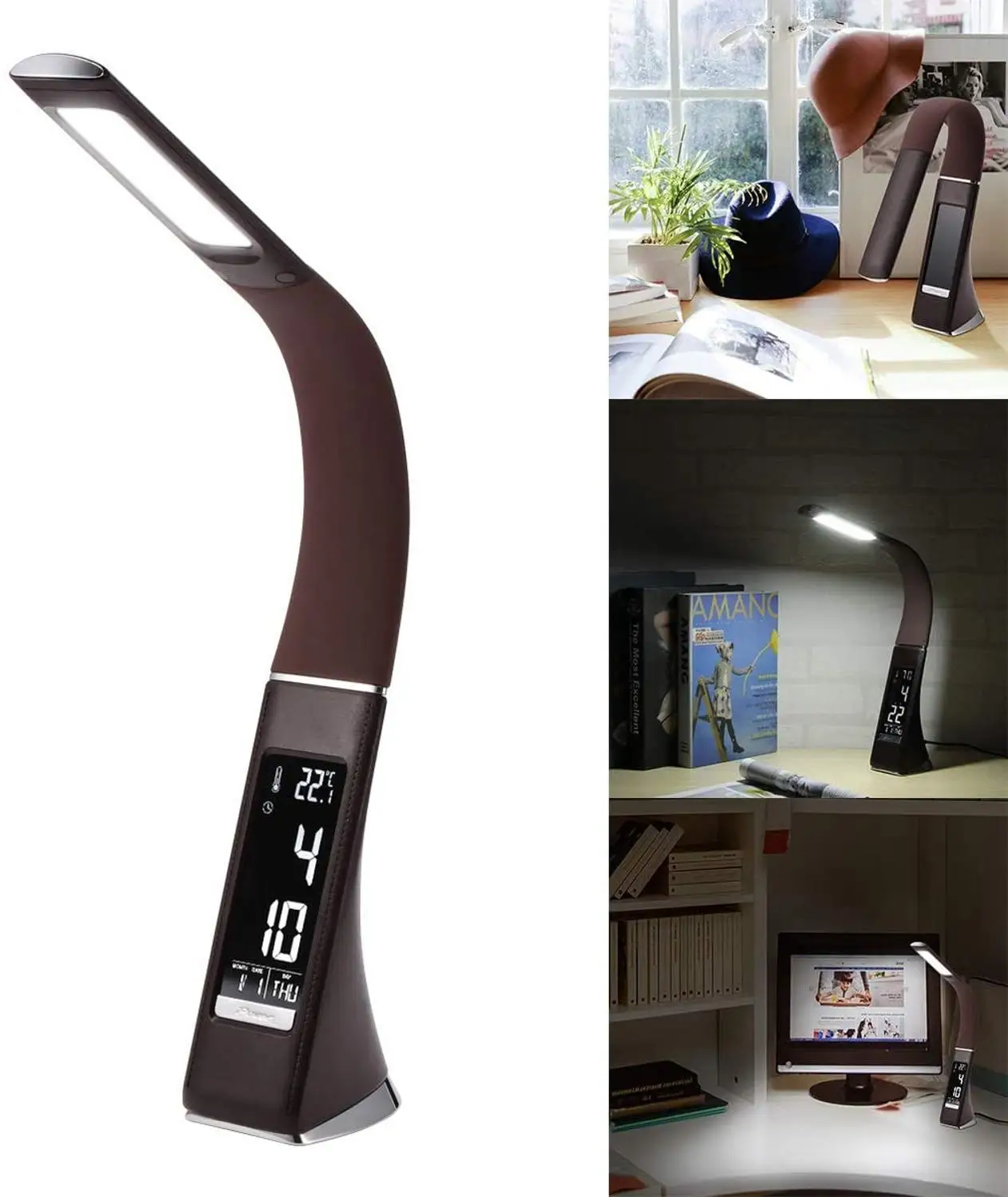 

Modern Business Led Office Desk Lamp 5W Touch Dimmable Foldable Table Lamp With Calendar Temperature Alarm Clock Reading Light