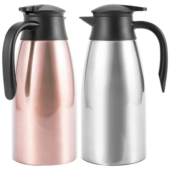 

2 Pcs 304 Stainless Steel 2L Thermal Flask Vacuum Insulated Water Pot Coffee Tea Thermal Pitcher Silver & Rose Gold
