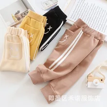 Корейский стиль, 19, Осень-зима, стиль, детские бархатные повседневные штаны со смайликами для мальчиков и девочек, детские свободные штаны