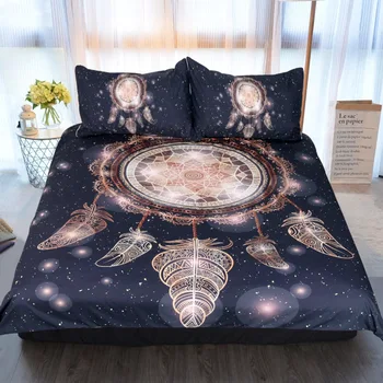

Bronzing Dreamcatcher Pattern High Quality Home Textile Quilt Cover with 2 Pillowcase 3D Printing Bedding 3 Pcs Set and Sheet