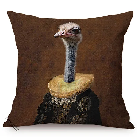 Europe Art Posters Style Decorative Cushion Cover Deer Giraffe Owl Ostrich Funky Animal Vintage Portrait Sofa Throw Pillow Case