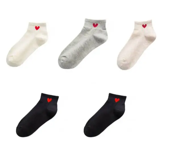 five pairs 5 пар/лот, женские модные носки для скейтборда, милые носки с принтом в форме сердца, простые женские короткие носки, носки-лодочки для девочек - Цвет: five pairs
