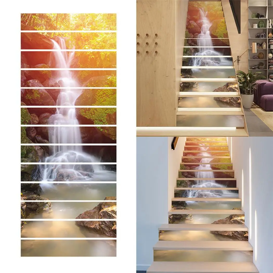 

Flowing Waterfall Modern Decoration Background Waterproof Living Room Stair Stickers Pack Stickers(13pcs)