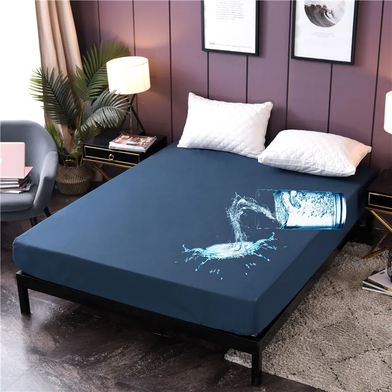 

Bonenjoy Blue Color Waterproof MattressCover Adults Baby Waterproof Bed Linen with Elastic King Size Waterproof Bed Bottom Sheet