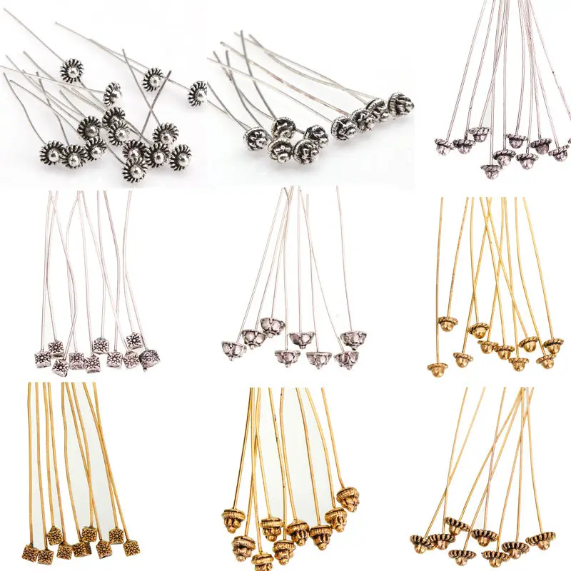 Flower-Head-Pins Ball-Pins Needles-Findings Jewelry-Accessories Diy Beads Silver 50mm