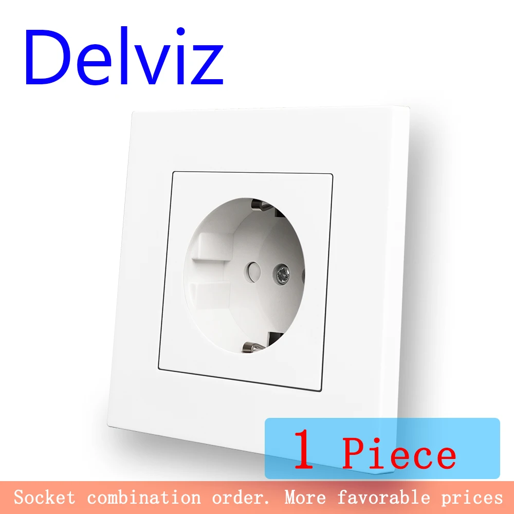Delviz EU Standard Socket, Household Embedded jack,86mm*86mm,High quality PC material, AC 110V-250V, White 16A Wall Power Outlet