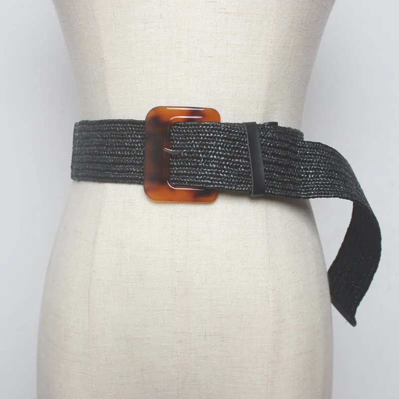 New Vintage Knitted Wax Rope Wooden Bead Waist Rope Women Smooth Buckle Belt Woman Woven Female Hand-Beaded Braided Belt BZ87