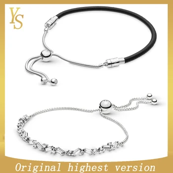 

YS100% S925Bracelets high quality high version 1:1 original version "black leather, the beauty of glacier" Bracelets597225CBK-59