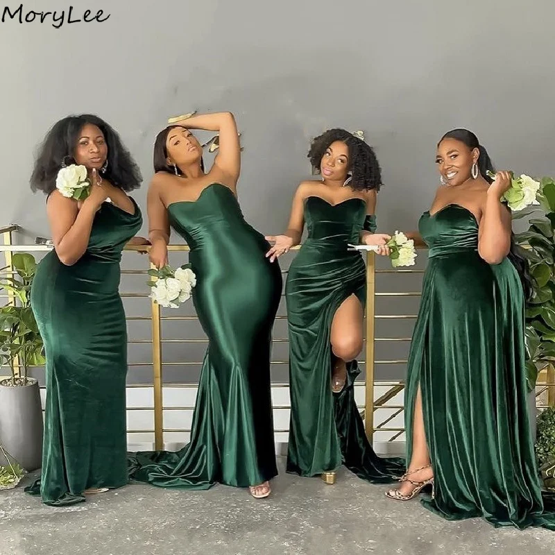 

Sweetheart Bridesmaid Dresses Sleeveless Velour Pleated Floor Length Mermaid Wedding Party Bridesmaid Gowns With Lace Up Back