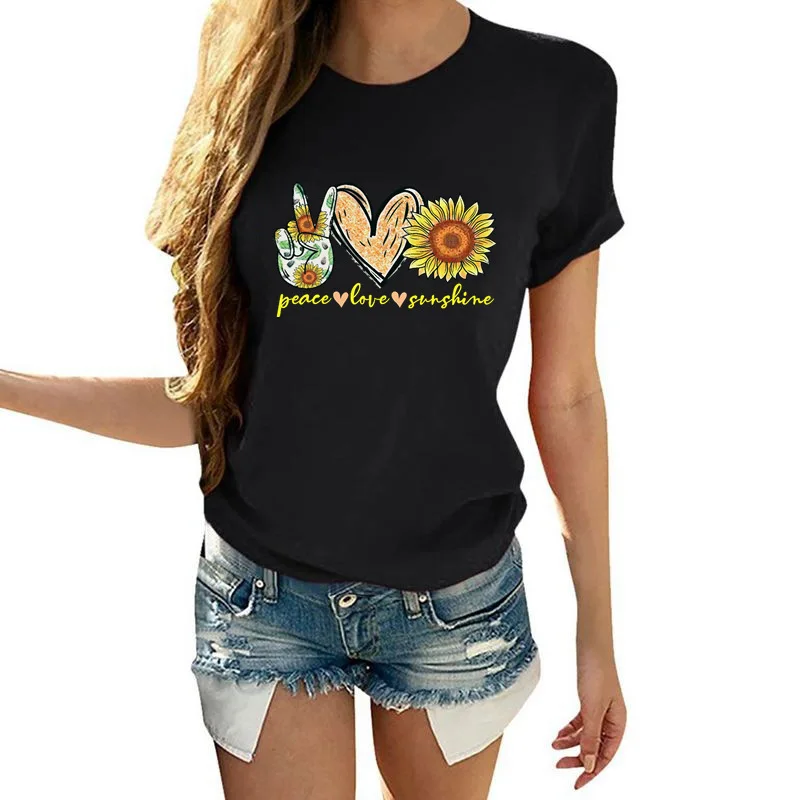 

2021 T Shirt For Women Daisy Printed Casual Female Tee Shirts Summer Short Sleeve Women Tops O-Neck Basic Tshirt Camiseta Mujer
