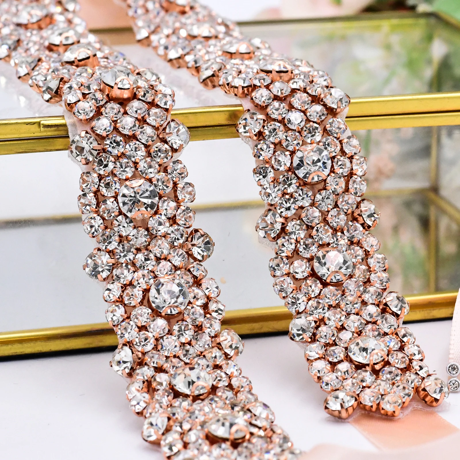 Cinturino Strass Oro Con Perle Per Abito Da Sposa - Cintura Decorata Da Donna Per Matrimonio E Cerimonie - Foto 11