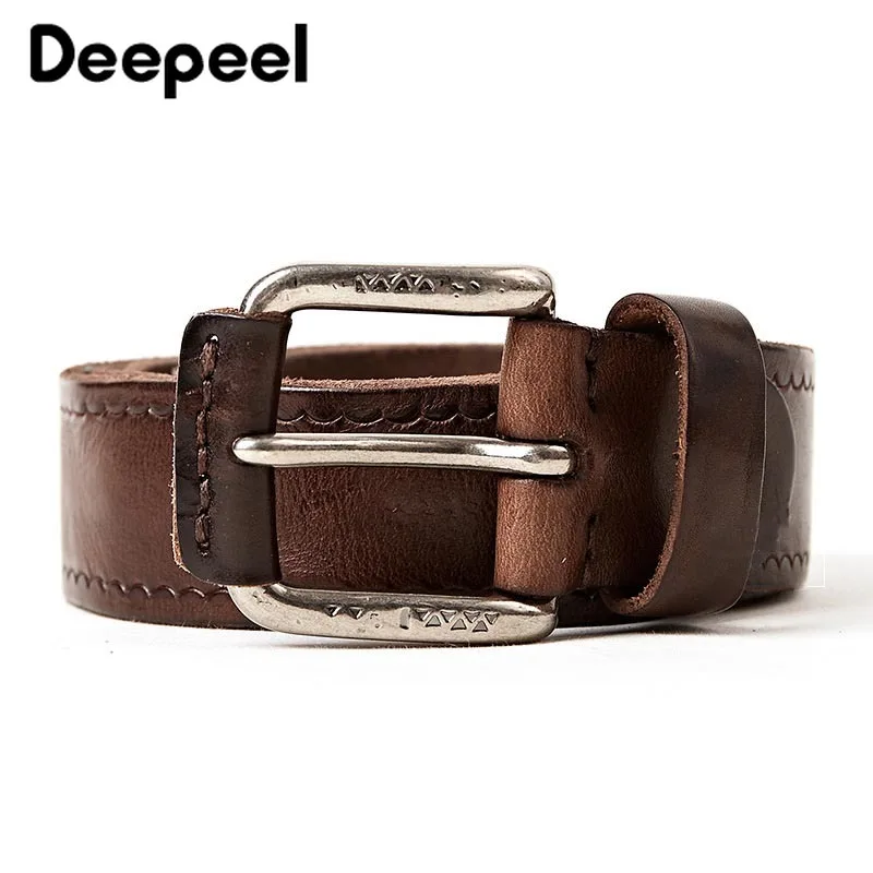 Deepeel, 1 шт., 3,7 см* 105 см-125 см, мужской кожаный ремень, первый слой, кожаный мужской ремень с пряжкой из тисненого сплава YK674