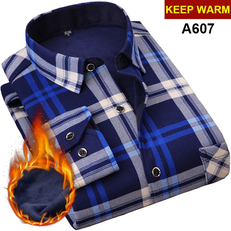 NIGRITY, зимняя мужская модная теплая рубашка в клетку с длинным рукавом, толстая флисовая Мягкая Повседневная фланелевая рубашка, большие размеры L-6XL - Цвет: A607