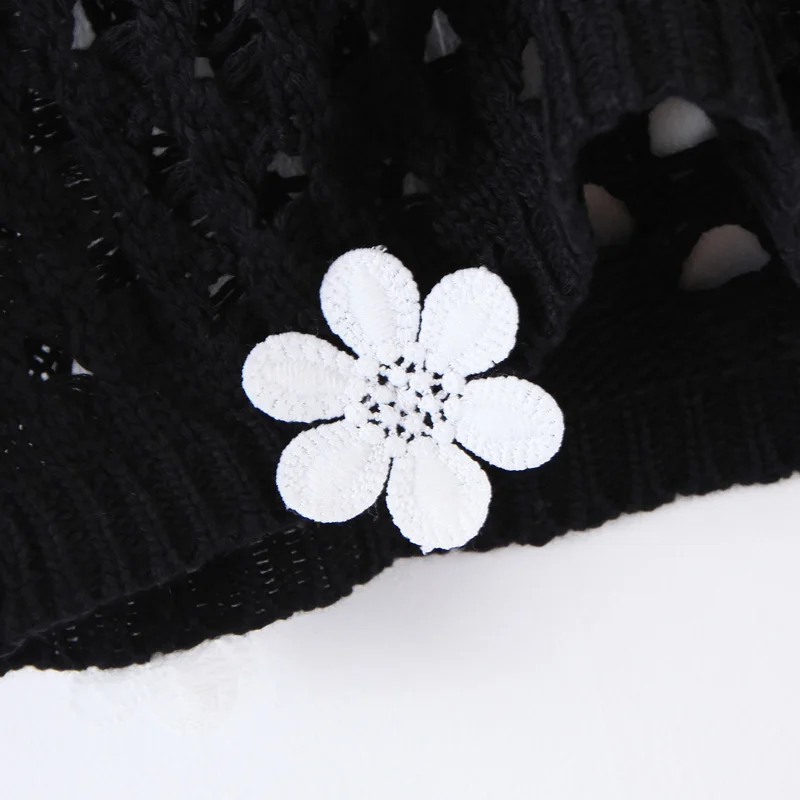 Everkaki Hollow Out Knitted Mini Skirts Women Lace Flower Attached Sexy Transparent Party Summer Boho Skirt Female Autumn