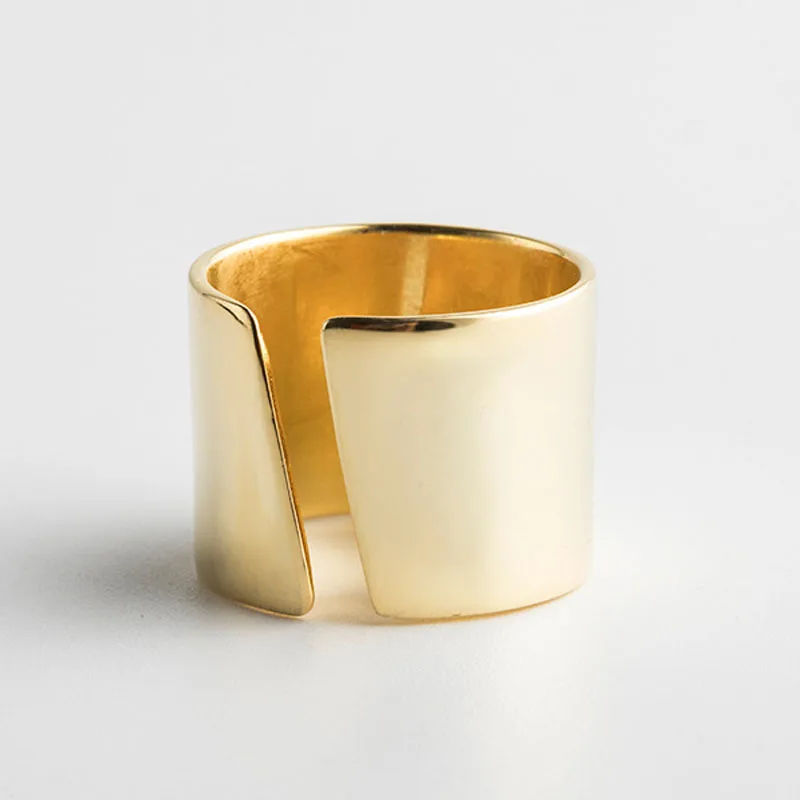 New Style Fine Polished Silver wedding Open Finger Ring Anniversary Jewelry Gold color