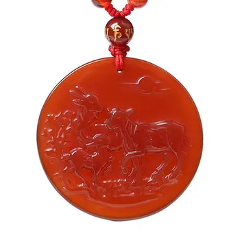 

LETSFUN Fine Jewelry Pure Natural Red Agate Necklace Pendant Three Goats Auspicious Beginning Free Shipping