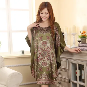 

Hot Selling Rayon Silk Womens Robe sleepwear Night gown Kaftan one size style Blue