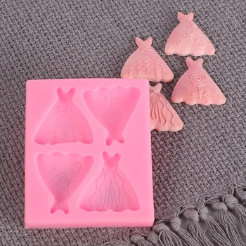 

Fondant cake decoration skirt Dresses 4 hole mold hand fudge chocolate mold Silicone cake fudge mold