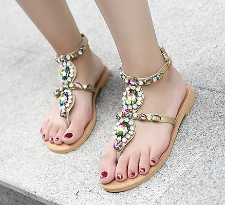

Bohemian New Style Gorgeous Colorful Man-made Diamond Flat Peep-Toe Split Toe Casual Sandals 7085