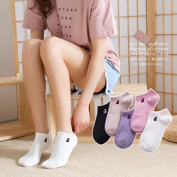 

Spring Summer Female Socks Cartoon kitten Pattern Solid Color Short Tube Cotton Socks Breathable Not Easy To Fall Off