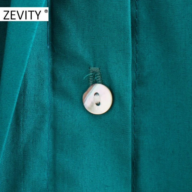 ZEVITY women vintage solid color lantern sleeve casual loose shirt dress female pleat drawstring bow vestido chic dresses DS4441
