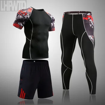 

3Pcs/Set sportswear Men's Gym Fitness Compression Sports Suit Clothes Running set Jogging Wear Tight Quick Dry sets