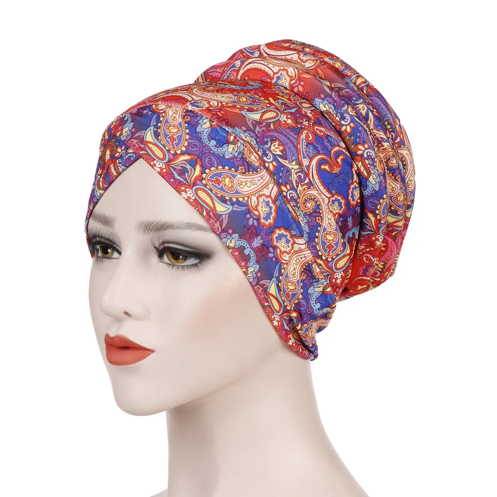 Новое поступление мусульманский тюрбан шляпы для химиотерапии сзади диск голова кепки хлопок цветочный принт внутренние хиджабы повязка