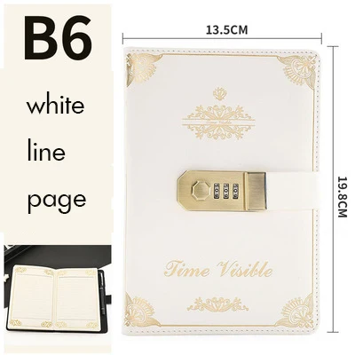 white line page Винтажная записная книжка с 3 цифрами пароль кожаная записная книжка приданая бумага, держатель ручки, ленточная Закладка, дневник канцелярские принадлежности подарок - Цвет: white line page