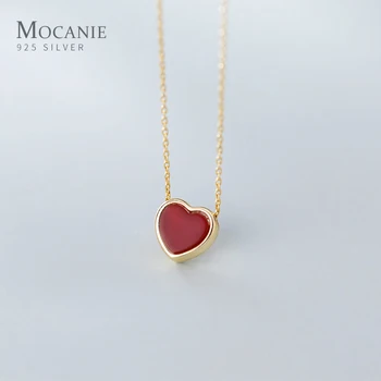 

Mocanie Romantic 925 Sterling Silver Sweet Lovely Red Love Hearts Pendant Necklace for Women Fine Jewelry Girlfriends Gift