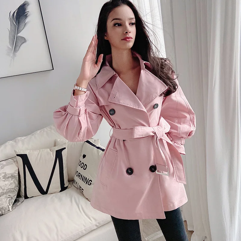 

Dabuwawa Pink Long Sleeve Double Breasted Belted Trench Coat Women Pocket Elegant Highstreet Outerwear Coats Female DN1ATC002