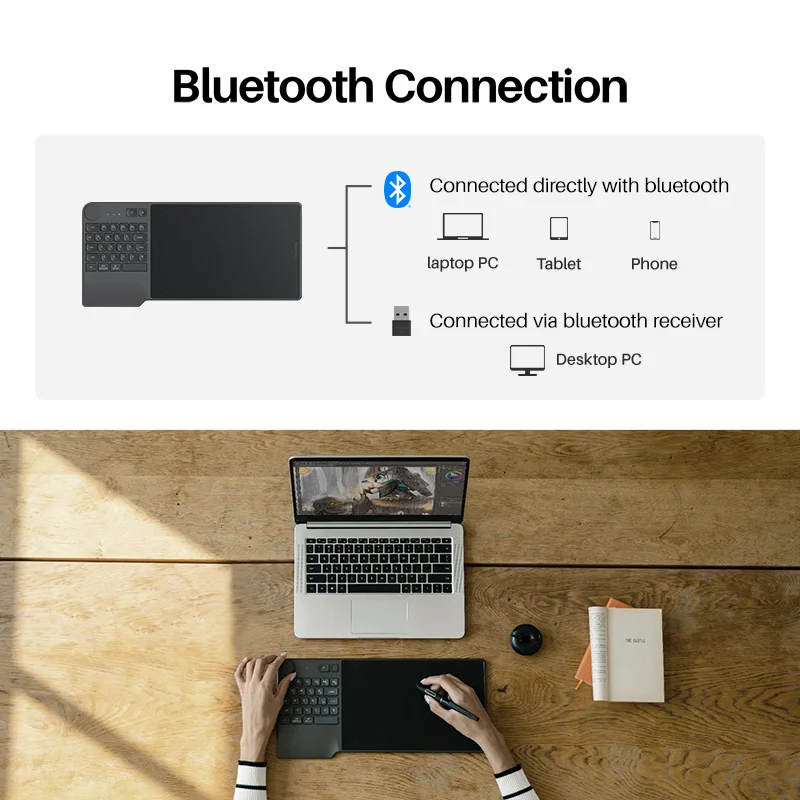 HUION-tableta gráfica KD200 de OSU Game Keydial, bolígrafo sin batería, dibujo gráfico Digital inalámbrico con teclado
