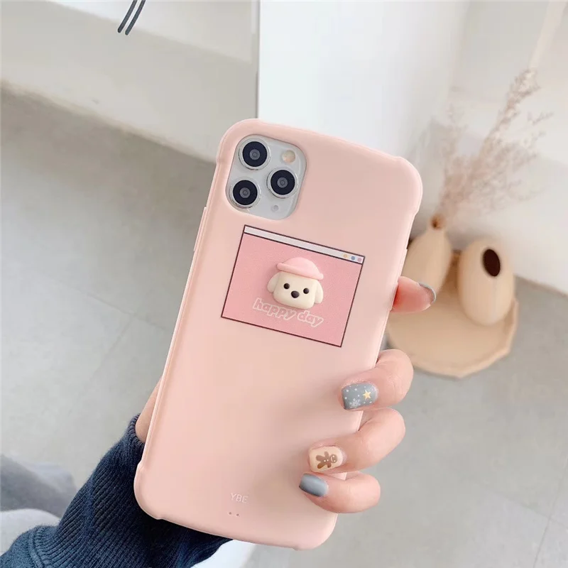 pink Противоударные чехлы для телефонов розового и синего цвета для iphone 11 Pro XR X XS Max 7 8 Plus, нескользящая Мягкая фоторамка, 3D чехол с изображением собаки и медведя - Цвет: pink