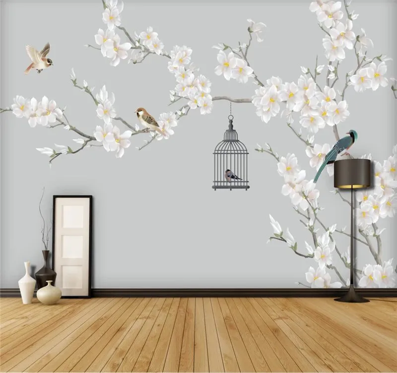 XUE SU Custom mural wallpaper home decoration painting plain magnolia Chinese style hand-painted flowers and birds background wa 97pcs rice paper flowers and birds album chinese drawing manuscript copying practice beginners painting skills basic tutorial