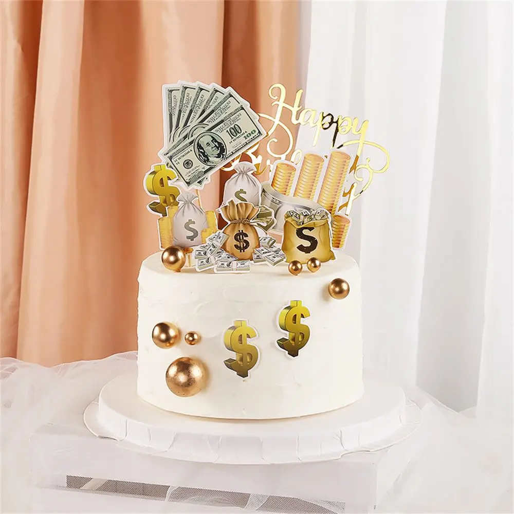 Gold Silver Cake Topper Happy Birthday Home Party Supplies DecoratioEC 