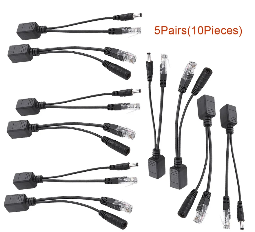 10pcs(5pairs) POE Adapter Cable Connectors Passive Power Ethernet PoE Injector + Splitter Kit 12V 24V 36V RJ45 | Безопасность и