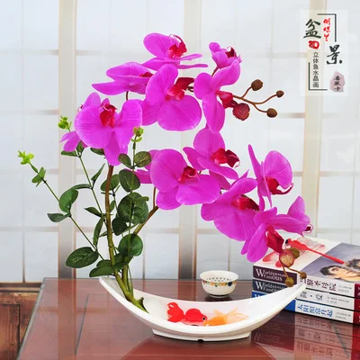 Butterfly Orchid Artificial Flowers Set Fake Flower Ceramic Vase Ornament Phalaenopsis Figurine Home Furnishing Decoration Craft - Цвет: 26