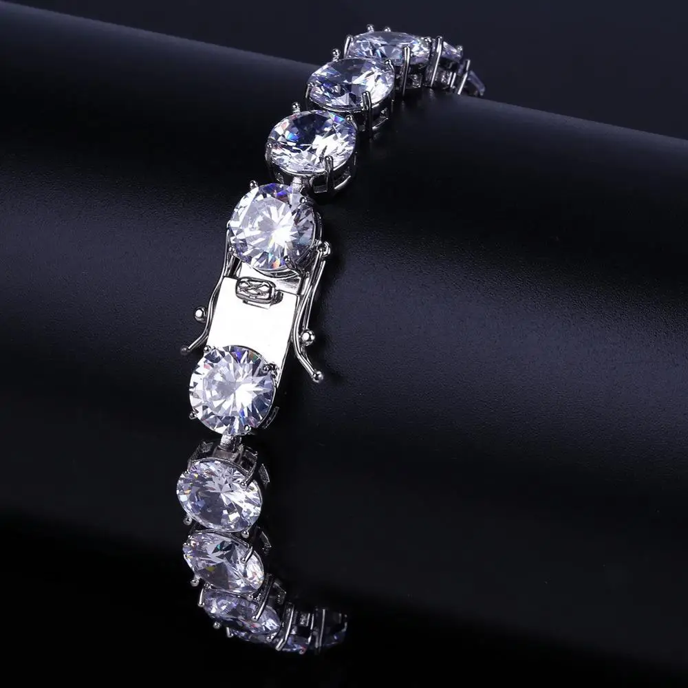 

10mm AAA+ Cubic Zirconia Bling Iced Out Tennis Bracelet for Men Hip Hop Rapper Jewelry Silver Color 1 Row CZ Charm Bracelets