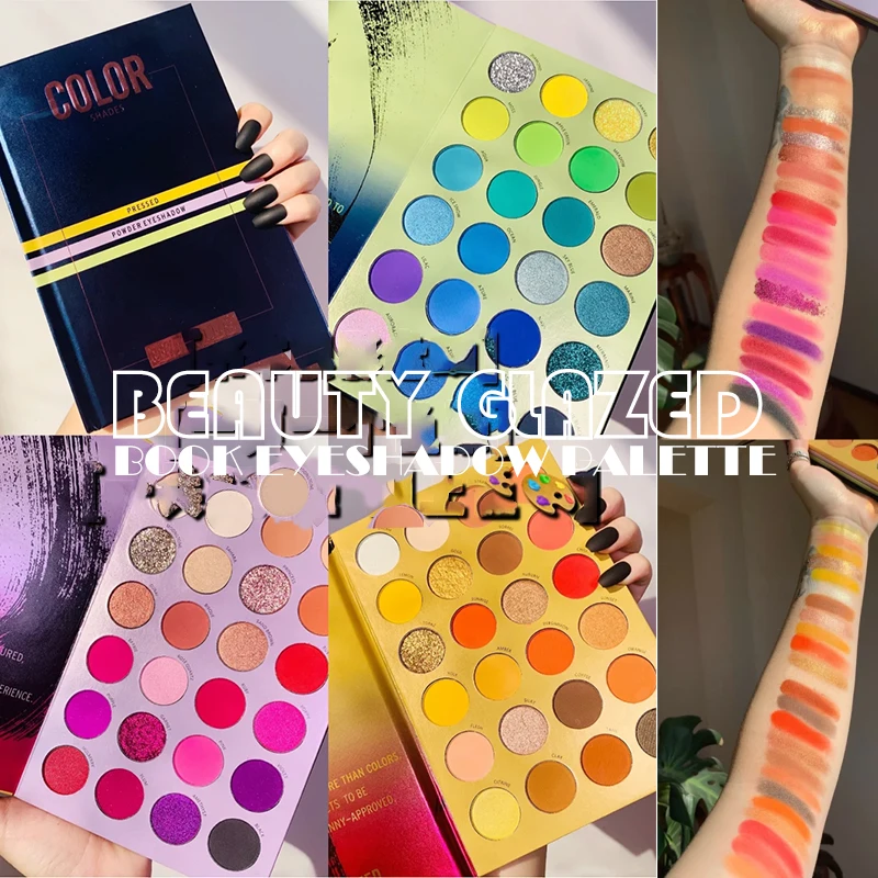 BEAUTY GLAZED 3 in 1 Color Shades 72 Colors BOOK Pressed Powder Eyeshadow Palette Neon Pigments Glitter Eye Shadow Pallete |