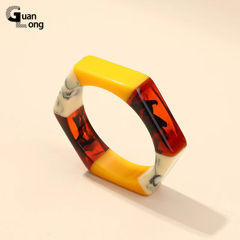 Fashion Colorful Resin Geometric Hexagon Bangles Bracelets for Women Indian Exquisite Charms Bangle Party Jewellery