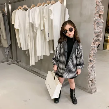 

Winter New Arrival European and American style cotton plaid fashion long thickened windbreak coat for cool baby girls