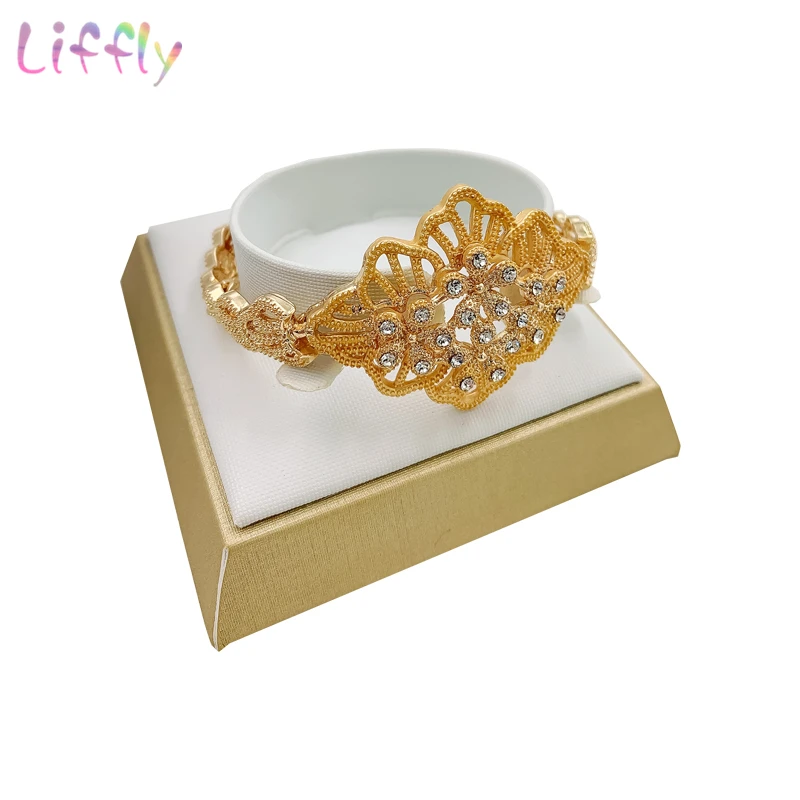 Kopen Liffly Afrikaanse Bruiloft Sieraden Sets Mode Ketting Oorbellen Ring Armband Crystal Sieraden Charms Bloemvorm Sieraden Set