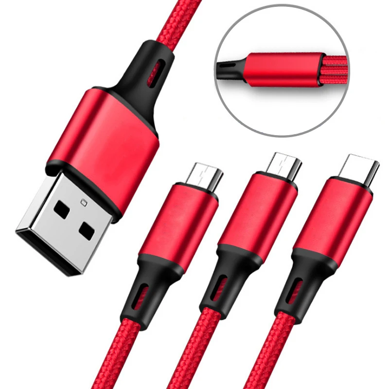 USB кабель 3 в 1 кабель для зарядки iOS Android type-c один для трех кабель для передачи данных алюминиевый сплав нейлоновый плетеный кабель 1 м