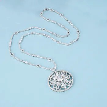 

925 Sterling silver Retro Full Crystal Lotus Shaped Pendant Elegant Rhinestone Flower Choker Necklaces Wedding party jewelry
