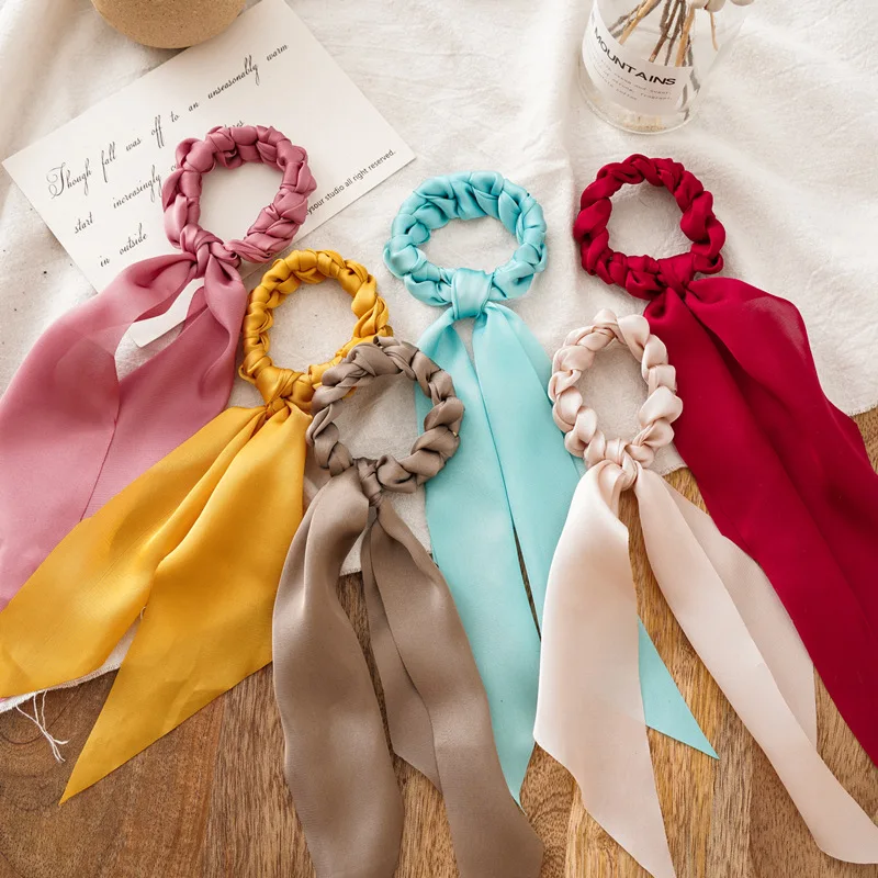 New Women Ponytail Long Elastic Hair Band Streamers Scrunchies Ties Bow Ribbon Rope Ring Fashion Accessories | Украшения и