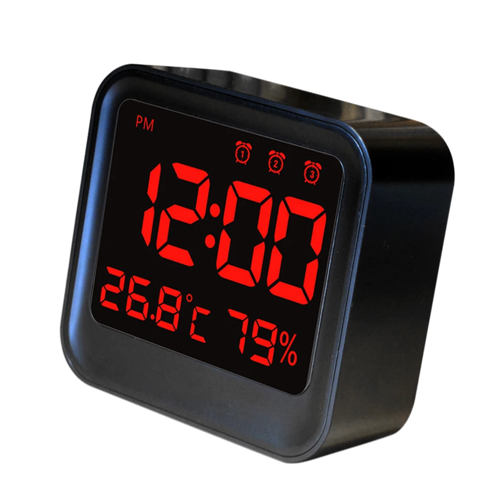 3 Groups of Alarm Clock Digital LED Table Alarm Day Night Clock 12/24 Hour Display with Temperature + Air Hygrometer