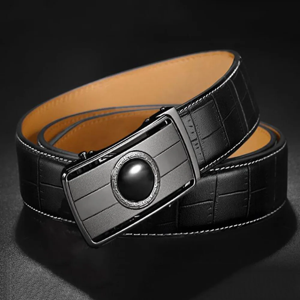 Black Grey Buckle FAJARINA, Новое поступление, дизайнерские золотые автоматические пряжки, для отдыха, Воловья кожа, ремень для мужчин, деловые ремни, Ширина 3,5 см, ZDFJ328 - Цвет: Black Grey Buckle