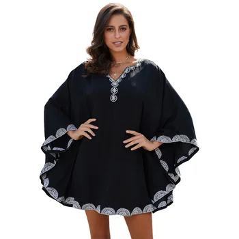 

Beach Pareos Woman Saida De Praia Kaftan Dresses Summer Swimwear Bohemia Skirt Women New Exquisite Embroidery Neck Loose Dress